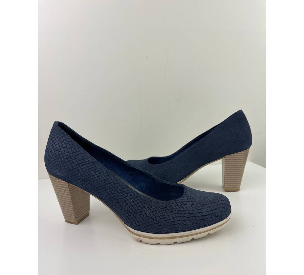 Marco Tozzi Blue Heels Snake Textured Almond Toe Block Heel Leather Size 39 8.5